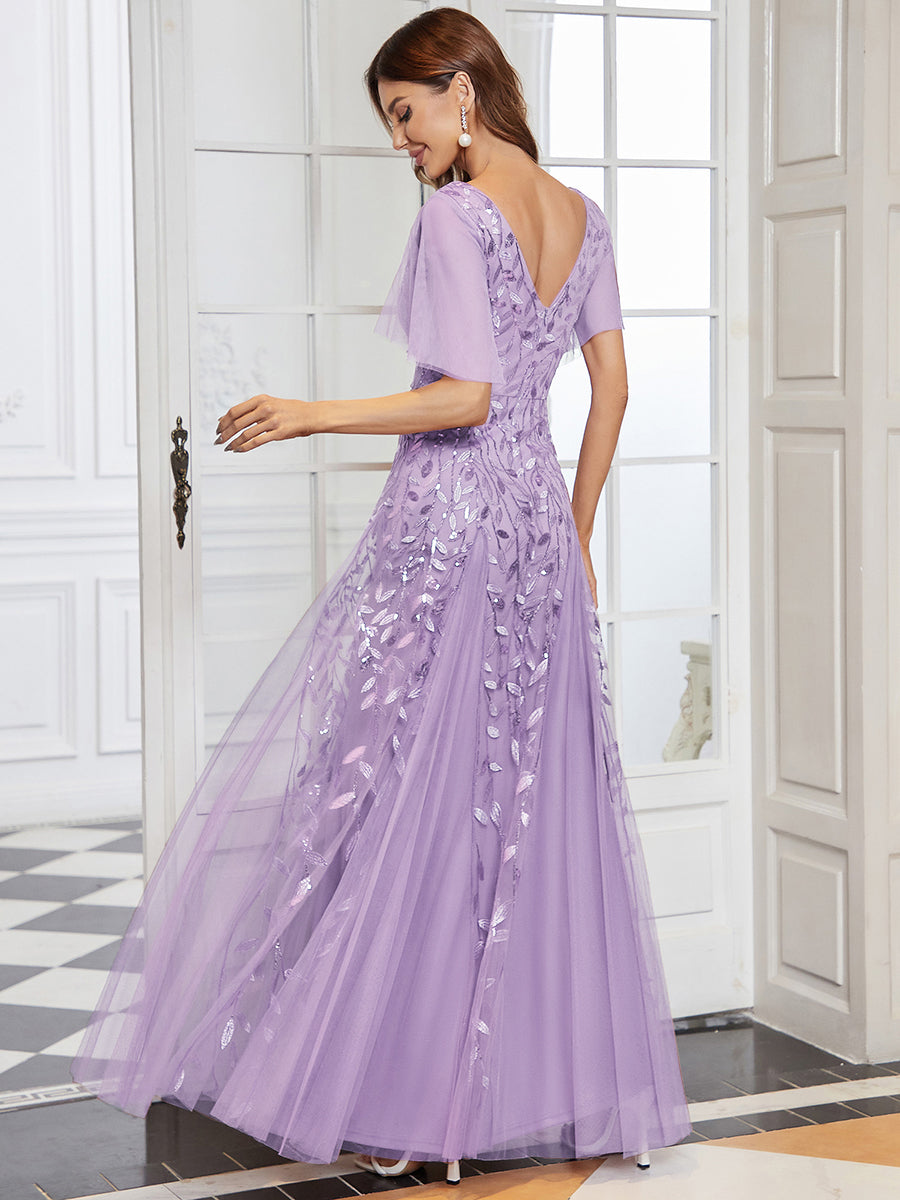 Champagne V Neck Beads Long Prom Dress Tulle Evening Dress – shopluu